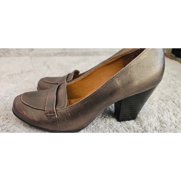 Eurosoft by Sofft Blocked Heeled Leather‎ Slip On Penny Loafer Women Sz 9 Bronze - Picture 4 of 10